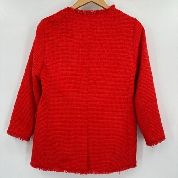 Banana Republic Red Textured Lined Fringe Oversized Love Medium Petite Blazer - Picture 7 of 8